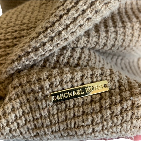 MICHAEL by Michael Kors Tan Neutral Knit Fold Over Cowl Neck Oversized Sweater L - Picture 4 of 8